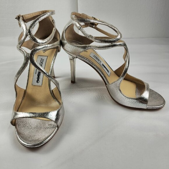 Jimmy Choo Shoes - Jimmy Choo Metallic Silver Strappy Sandals Heels